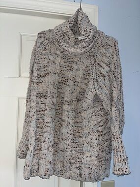 Moon and Madison Cozy Cable-Knit Turtleneck Sweater - Cream Speckle